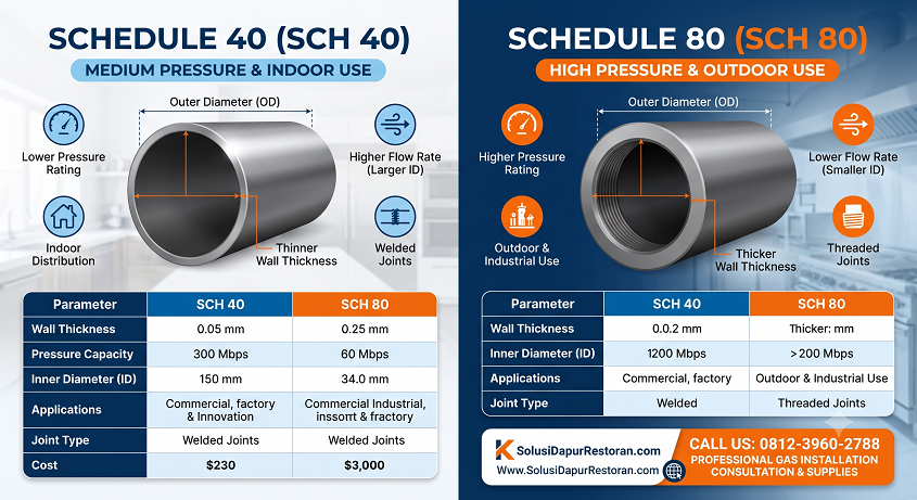Perbedaan Pipa Gas SCH 40 dengan SCH 80