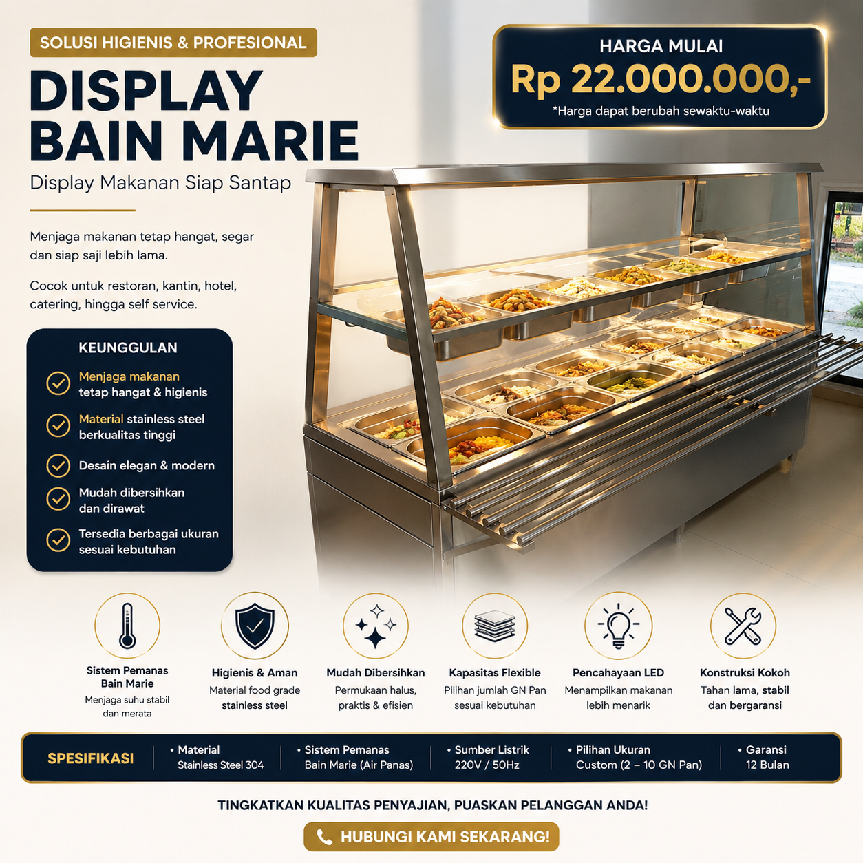 DISPLAY BAIN MARIE – SOLUSI DISPLAY MAKANAN SIAP SANTAP YANG ELEGAN & PROFESIONAL
